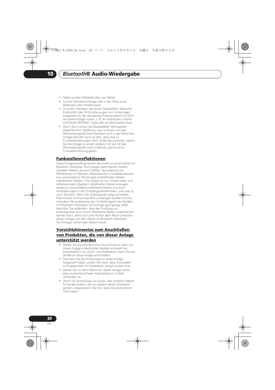 Funkwellenreflektionen, Von dieser anlage unterstützt werden, Bluetooth ® audio-wiedergabe | Pioneer X-HM51-W User Manual | Page 102 / 220