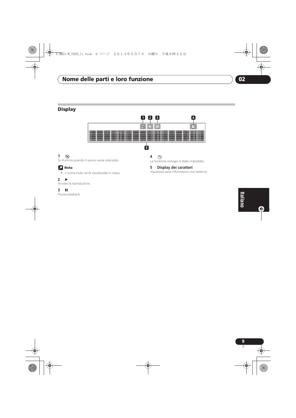 Display, Nome delle parti e loro funzione 02 | Pioneer X-HM51-W User Manual | Page 117 / 220