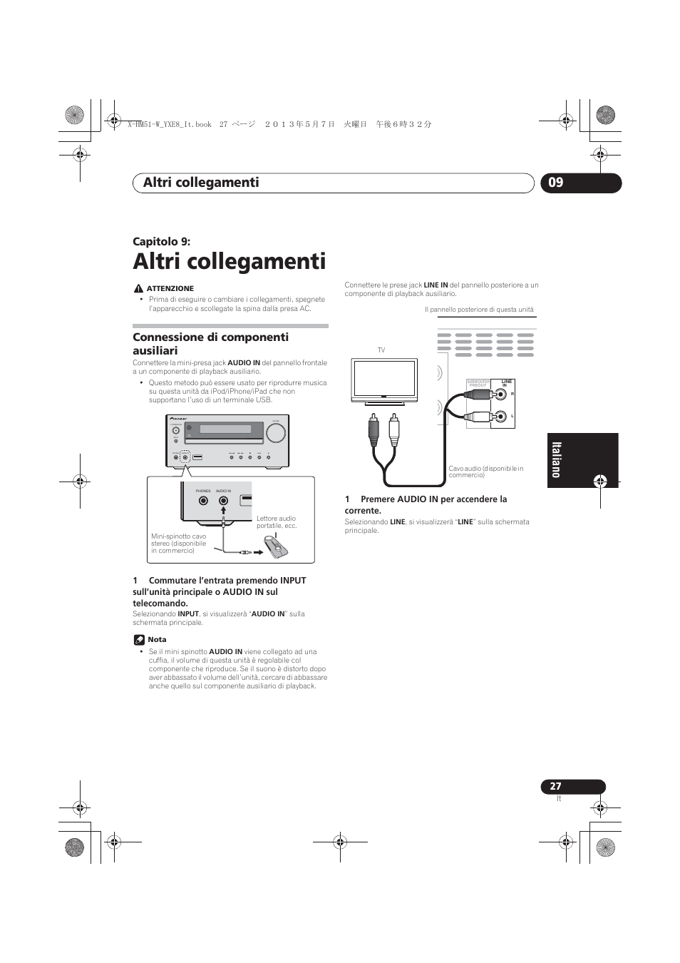 09 altri collegamenti, Connessione di componenti ausiliari, Altri collegamenti | Altri collegamenti 09, Capitolo 9, Timer | Pioneer X-HM51-W User Manual | Page 135 / 220