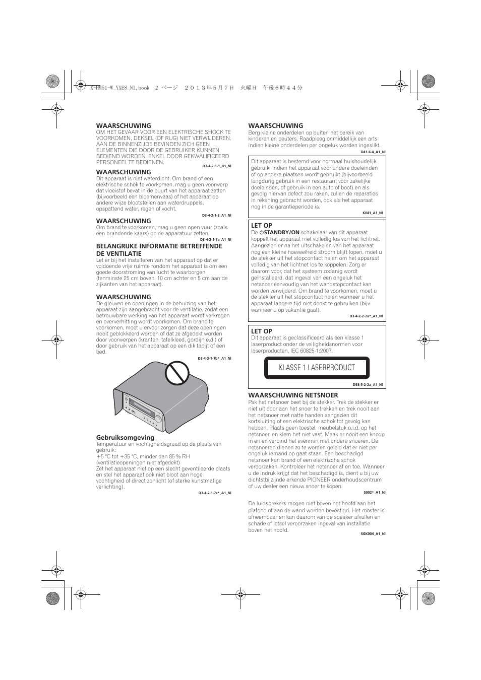 Klasse 1 laserproduct | Pioneer X-HM51-W User Manual | Page 146 / 220