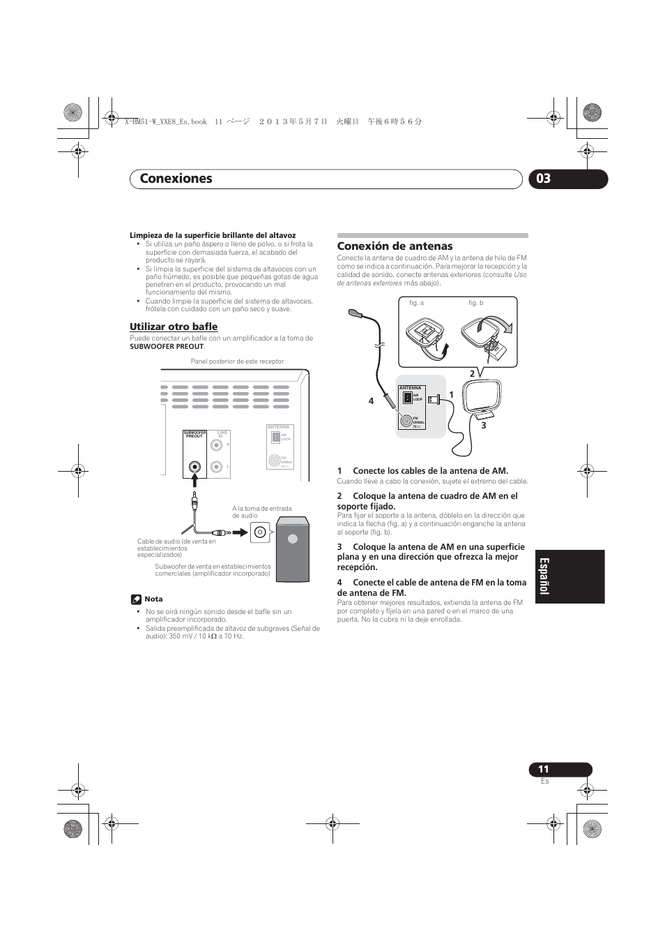 Utilizar otro bafle, Conexión de antenas, Conexiones 03 | Pioneer X-HM51-W User Manual | Page 191 / 220