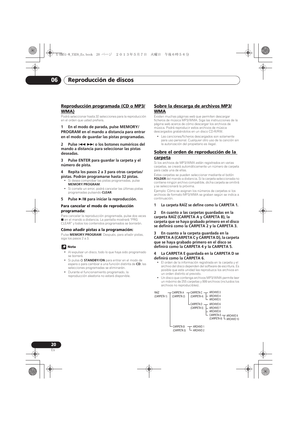 Reproducción programada (cd o mp3/wma), Sobre la descarga de archivos mp3/wma, Sobre el orden de reproducción de la carpeta | Reproducción de discos 06 | Pioneer X-HM51-W User Manual | Page 200 / 220