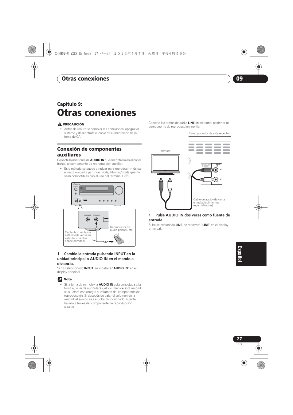 09 otras conexiones, Conexión de componentes auxiliares, Otras conexiones | Otras conexiones 09, Capítulo 9, Timer | Pioneer X-HM51-W User Manual | Page 207 / 220