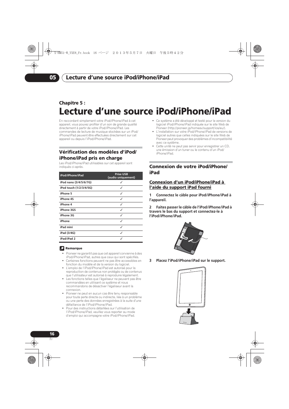 05 lecture d’une source ipod/iphone/ipad, Charge, Connexion de votre ipod/iphone/ipad | Fourni, Lecture d’une source ipod/iphone/ipad, Lecture d’une source ipod/iphone/ipad 05, Chapitre 5, Connexion de votre ipod/iphone/ ipad | Pioneer X-HM51-W User Manual | Page 52 / 220