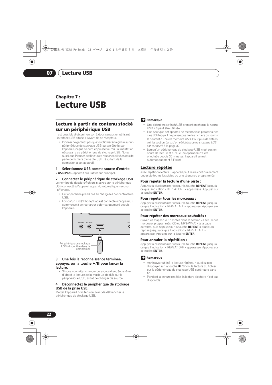 07 lecture usb, Lecture répétée, Lecture usb | Lecture usb 07, Chapitre 7 | Pioneer X-HM51-W User Manual | Page 58 / 220