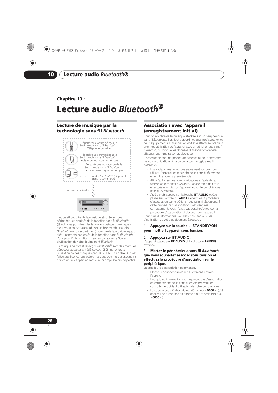 10 lecture audio bluetooth, Lecture de musique par la technologie sans fil, Bluetooth | Lecture audio bluetooth, Chapitre 10 | Pioneer X-HM51-W User Manual | Page 64 / 220