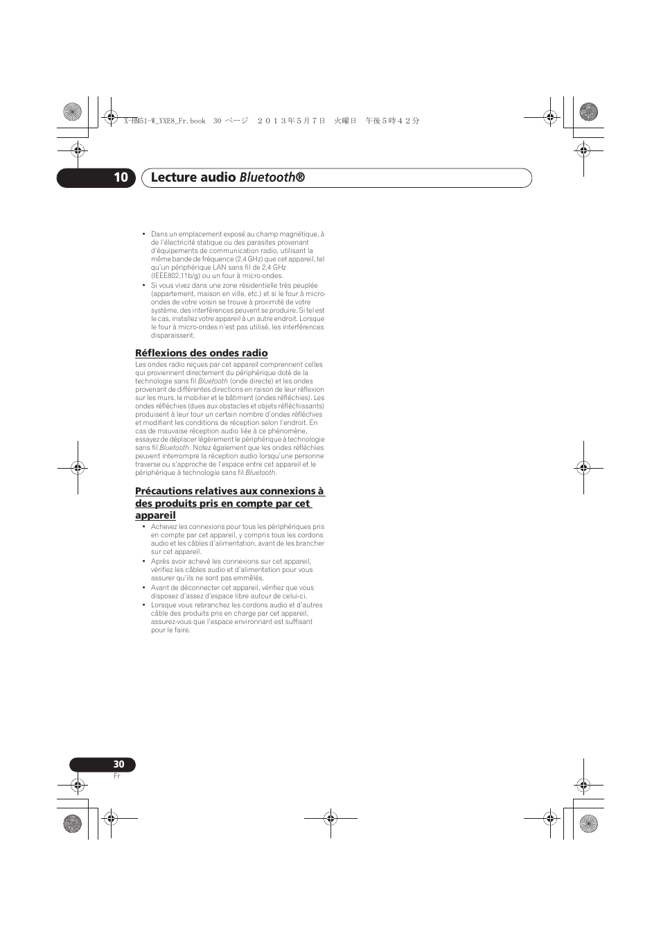 Réflexions des ondes radio, En compte par cet appareil, Lecture audio bluetooth | Pioneer X-HM51-W User Manual | Page 66 / 220