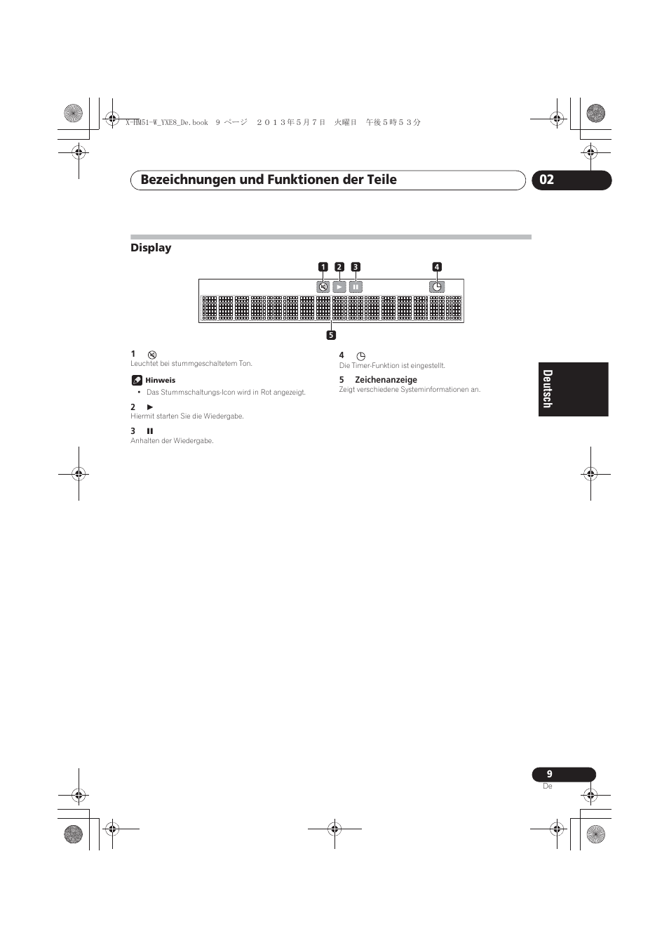 Display, Bezeichnungen und funktionen der teile 02 | Pioneer X-HM51-W User Manual | Page 81 / 220