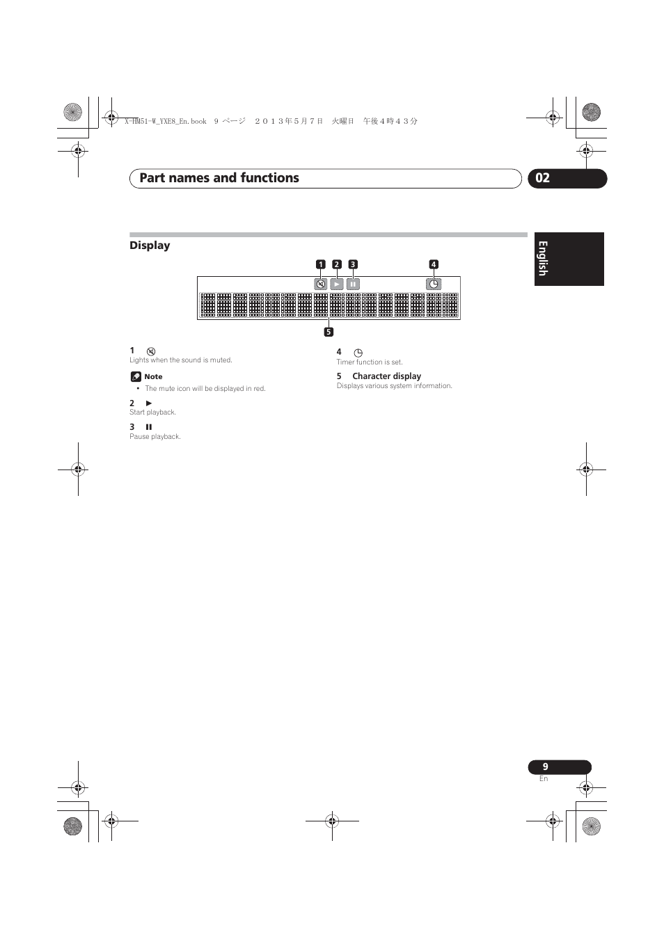 Display, Part names and functions 02, English français español | Pioneer X-HM51-W User Manual | Page 9 / 220