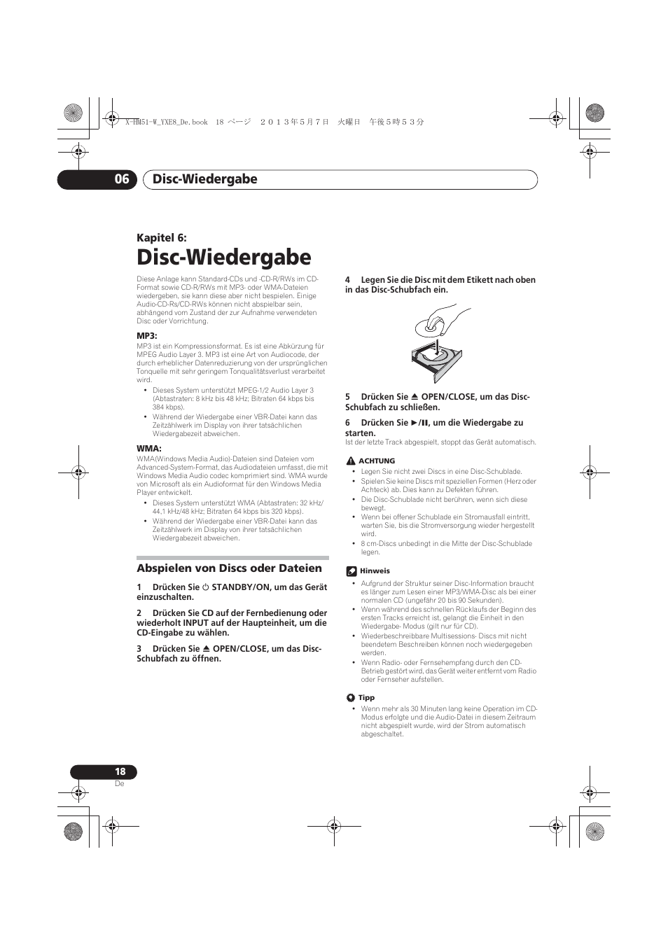 06 disc-wiedergabe, Abspielen von discs oder dateien, Disc-wiedergabe | Disc-wiedergabe 06, Kapitel 6 | Pioneer X-HM51-W User Manual | Page 90 / 220