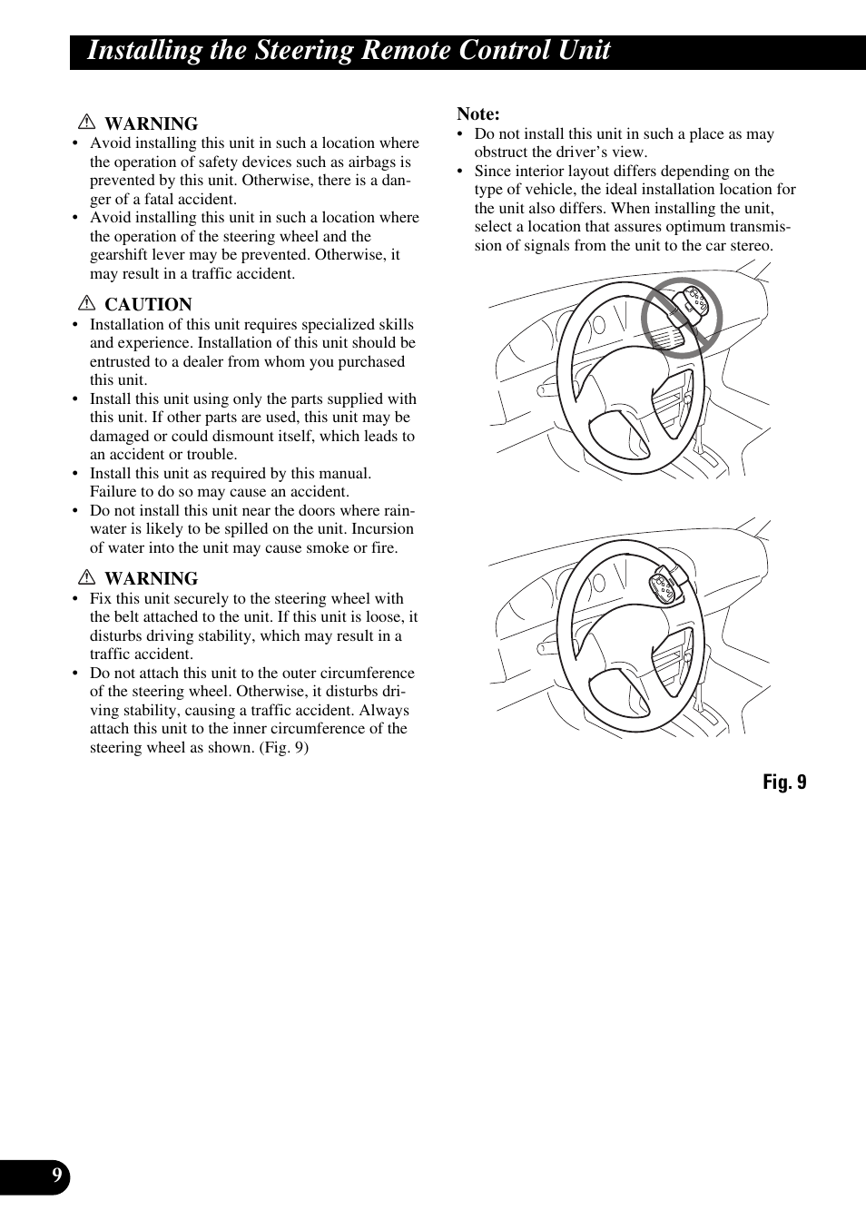 Installing the, Steering remote control unit, Installing the steering remote control unit | Pioneer DEH-P90DAB User Manual | Page 10 / 64