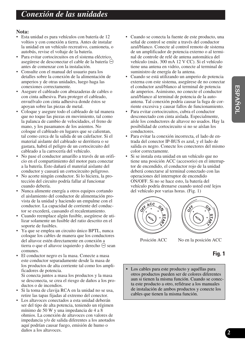 Conexión de las unidades, Fig. 1 | Pioneer DEH-P90DAB User Manual | Page 13 / 64