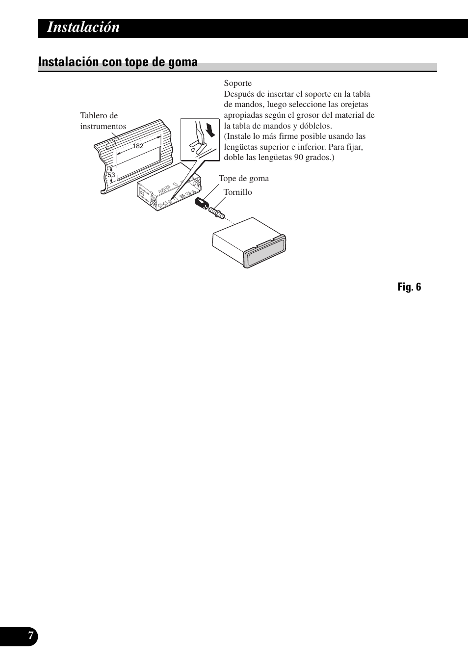 Instalación con tope de goma, Instalación | Pioneer DEH-P90DAB User Manual | Page 18 / 64