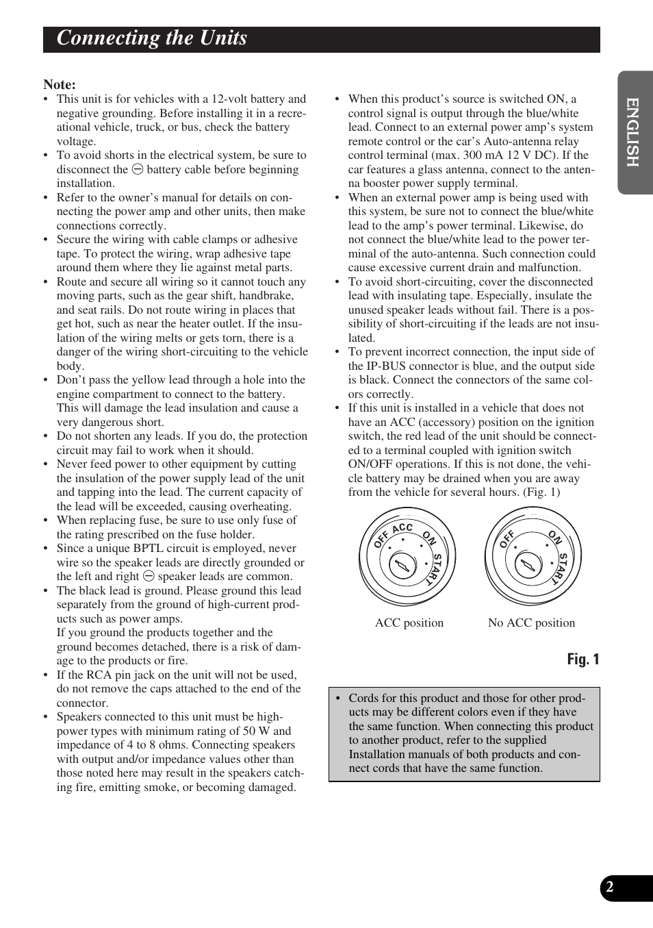 Connecting the units, Fig. 1 | Pioneer DEH-P90DAB User Manual | Page 3 / 64