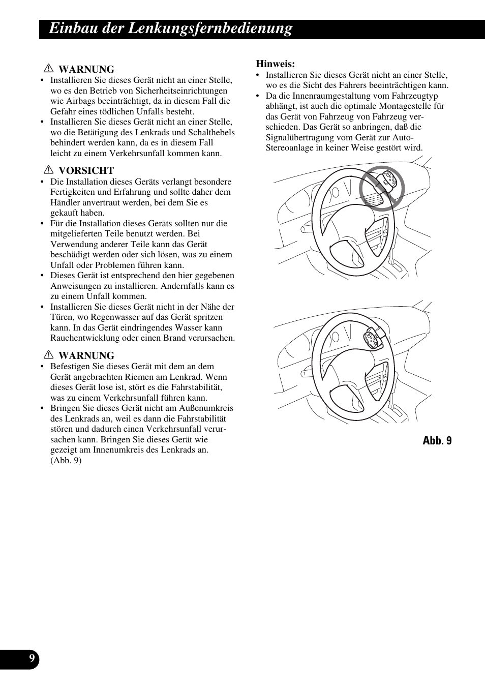 Einbau der, Lenkungsfernbedienung, Einbau der lenkungsfernbedienung | Pioneer DEH-P90DAB User Manual | Page 30 / 64