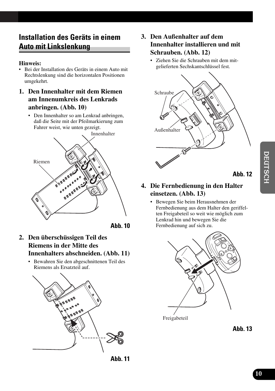 Installation des geräts in einem, Auto mit linkslenkung | Pioneer DEH-P90DAB User Manual | Page 31 / 64