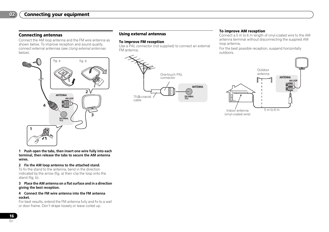 Connecting antennas, Using external antennas, 02 connecting your equipment | Pioneer HTP-073 User Manual | Page 16 / 38