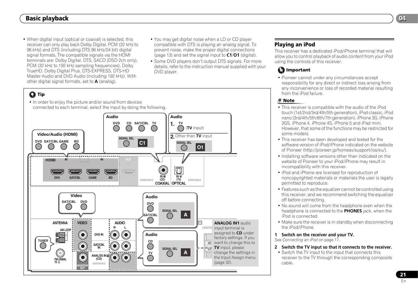 Playing an ipod, 04 basic playback | Pioneer HTP-073 User Manual | Page 21 / 38