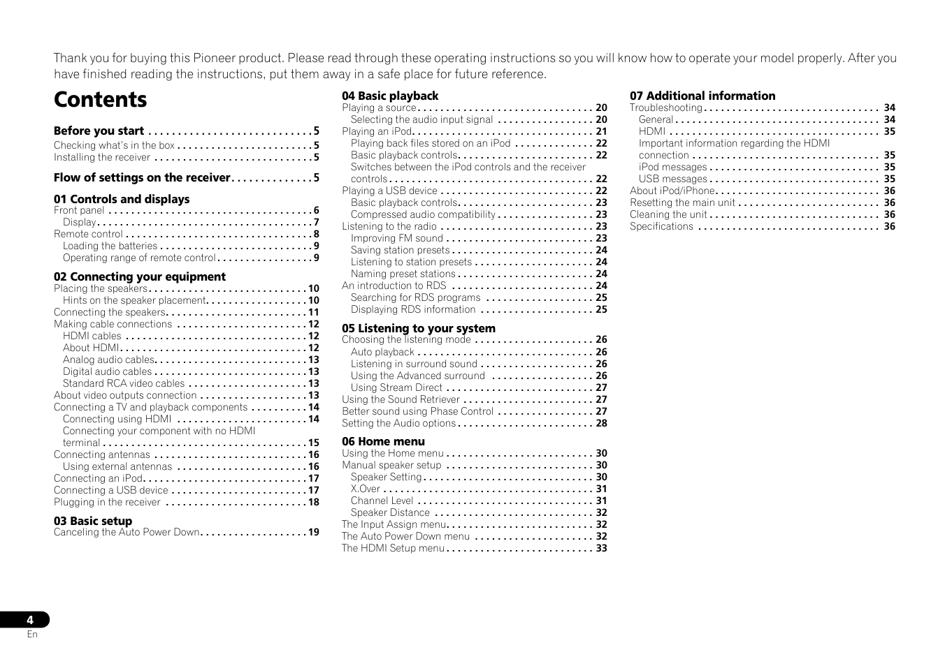 Pioneer HTP-073 User Manual | Page 4 / 38