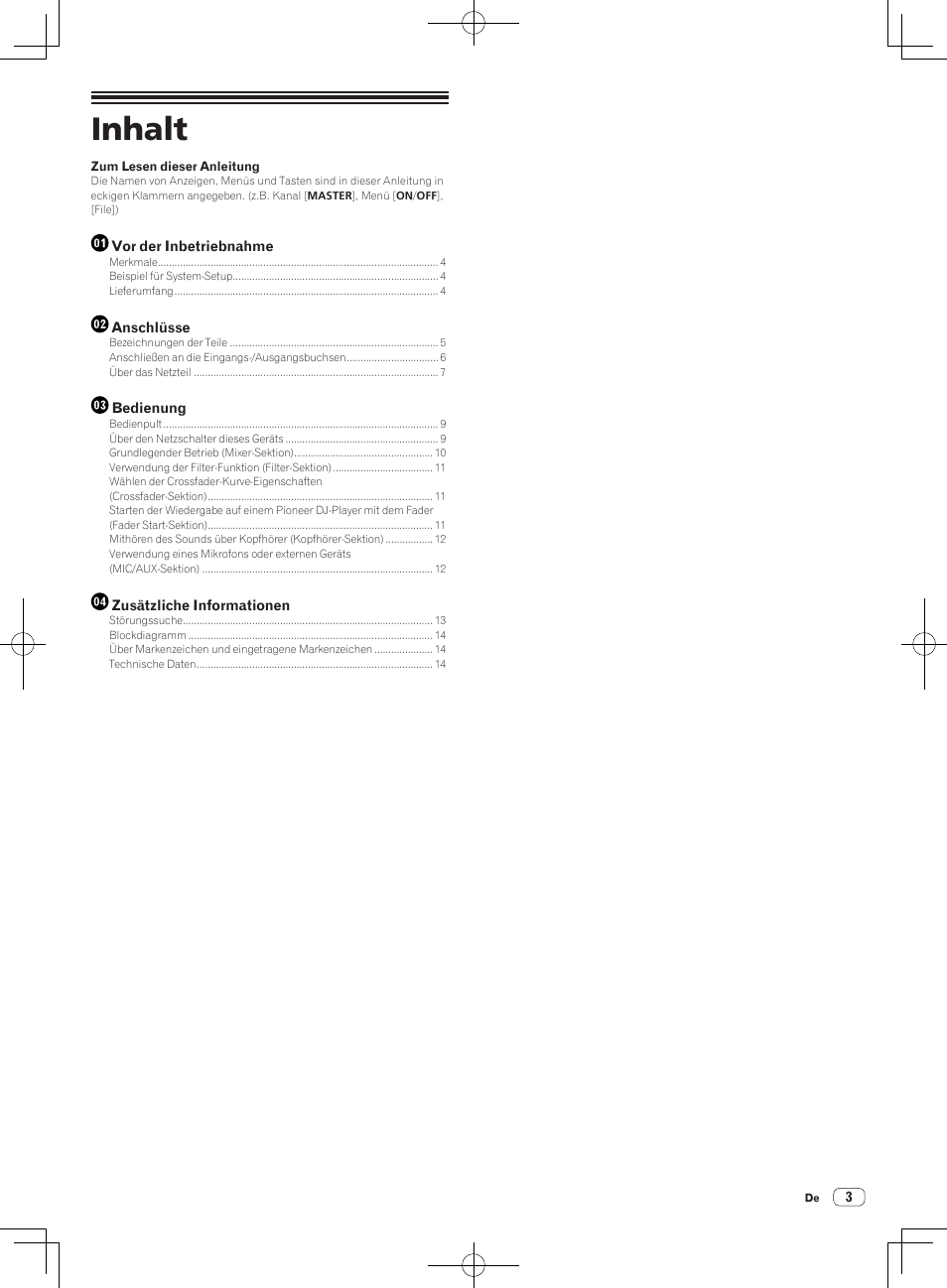 Dj-mischpult, Bedienungsanleitung, Inhalt | Pioneer DJM-250-W User Manual | Page 31 / 100