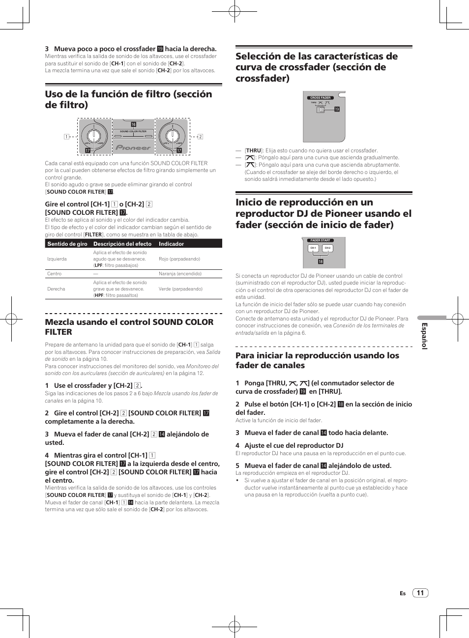 Uso de la función de filtro (sección de filtro), Mezcla usando el control sound color filter | Pioneer DJM-250-W User Manual | Page 81 / 100