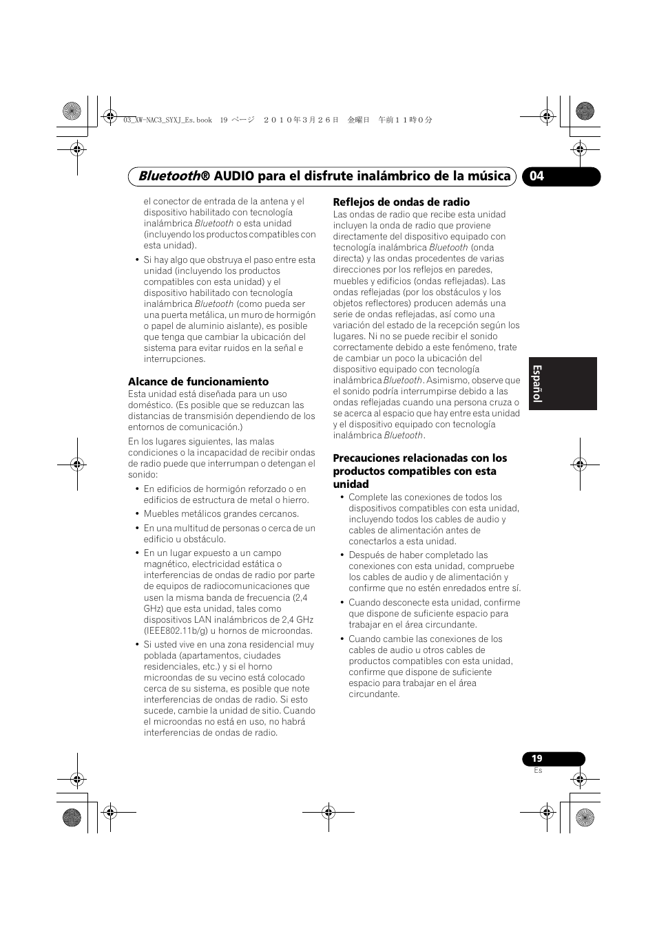 Bluetooth, Audio para el disfrute inalámbrico de la música 04 | Pioneer XW-NAC3-R User Manual | Page 103 / 132