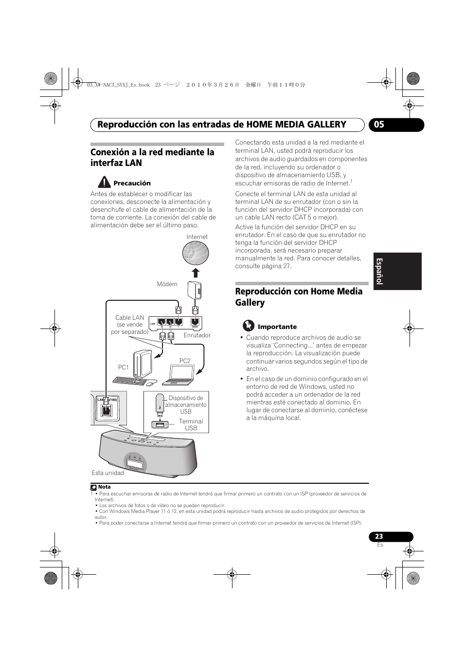 Conexión a la red mediante la interfaz lan, Reproducción con home media gallery, English français español | Pioneer XW-NAC3-R User Manual | Page 107 / 132