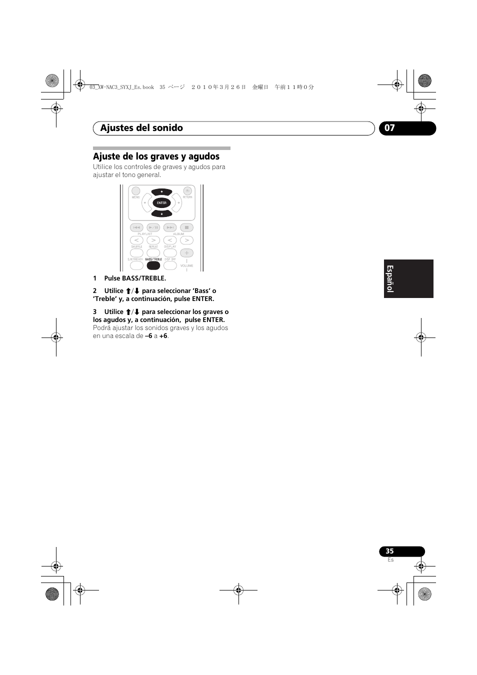 Ajuste de los graves y agudos, Ajustes del sonido 07 | Pioneer XW-NAC3-R User Manual | Page 119 / 132