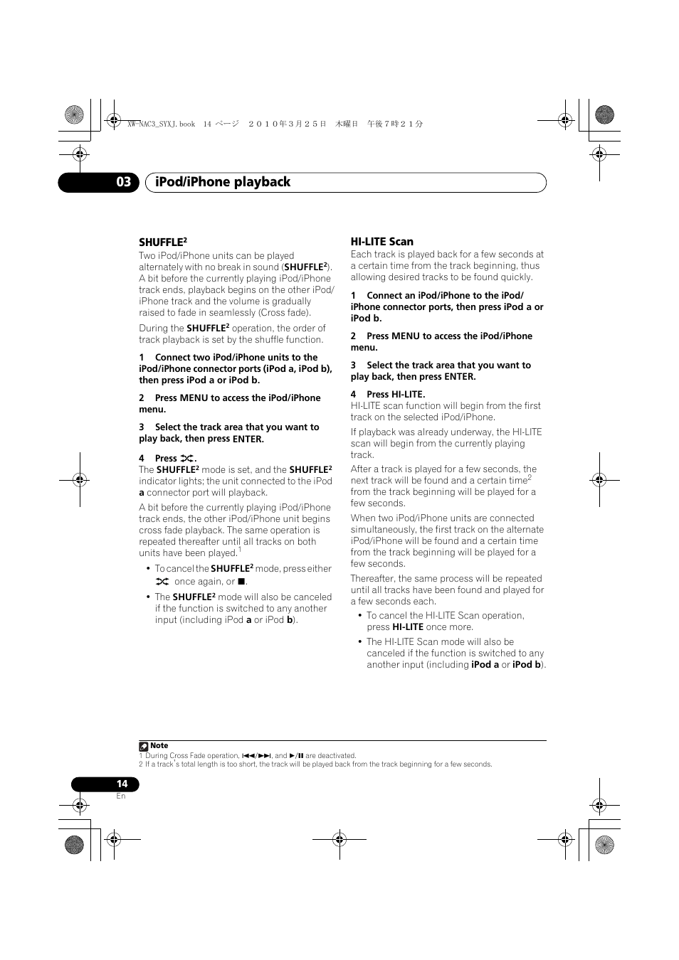 Shuffle, Hi-lite scan, Ipod/iphone playback 03 | Pioneer XW-NAC3-R User Manual | Page 14 / 132