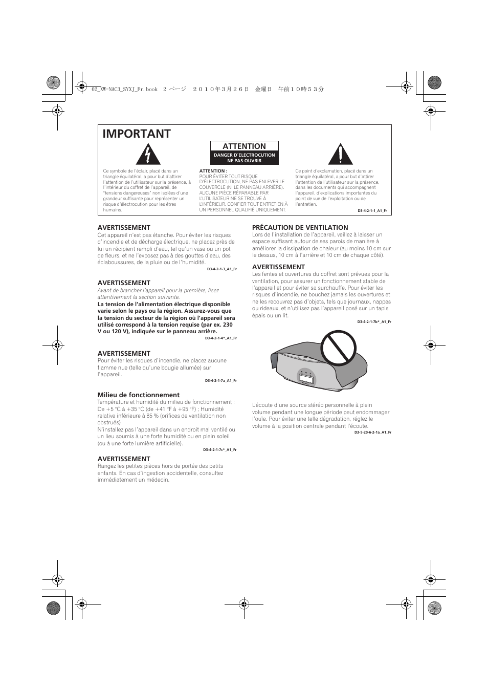 Important, Attention | Pioneer XW-NAC3-R User Manual | Page 44 / 132