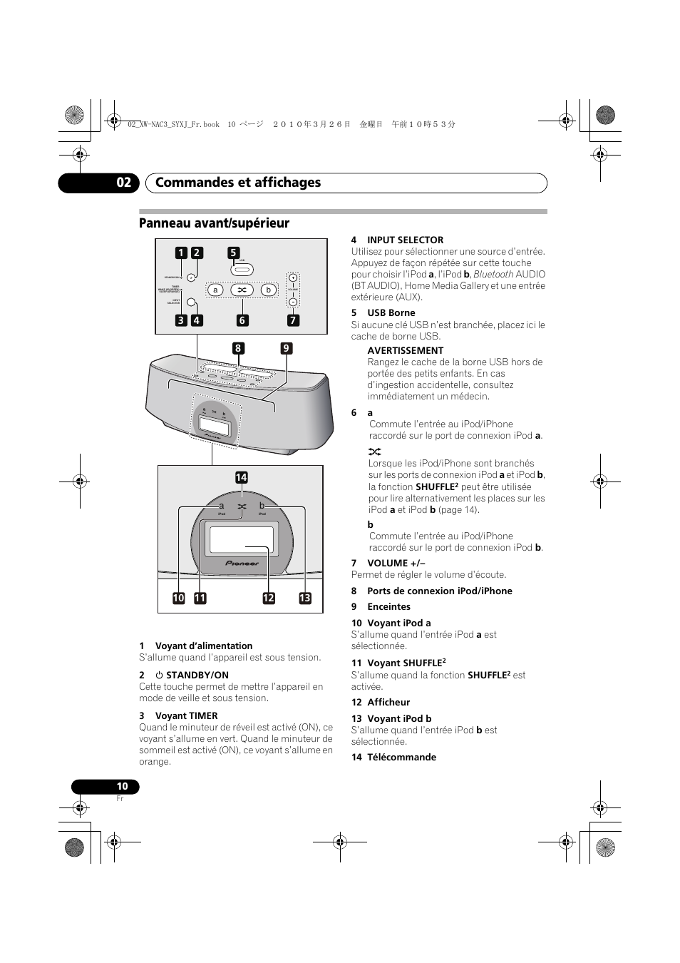 Panneau avant/supérieur, Commandes et affichages 02 | Pioneer XW-NAC3-R User Manual | Page 52 / 132
