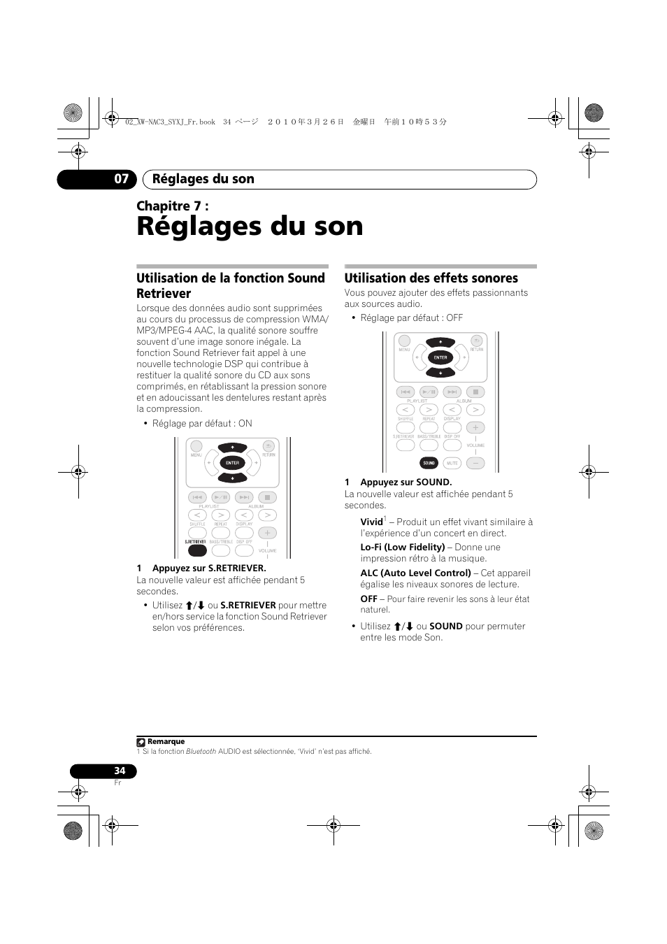 07 réglages du son, Réglages du son, Réglages du son 07 | Chapitre 7, Utilisation de la fonction sound retriever, Utilisation des effets sonores | Pioneer XW-NAC3-R User Manual | Page 76 / 132