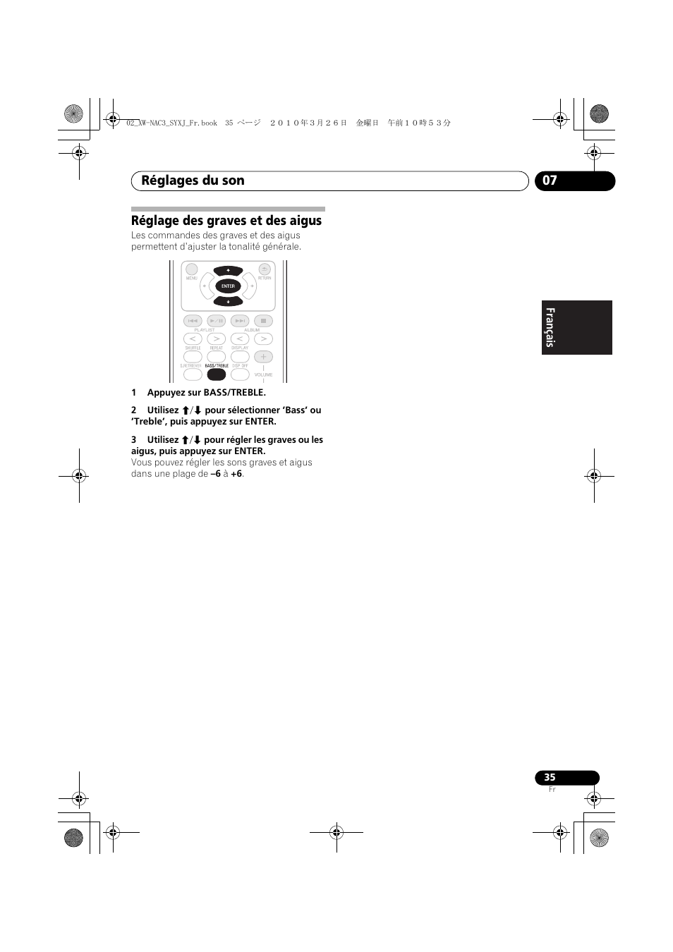 Réglage des graves et des aigus, Réglages du son 07 | Pioneer XW-NAC3-R User Manual | Page 77 / 132