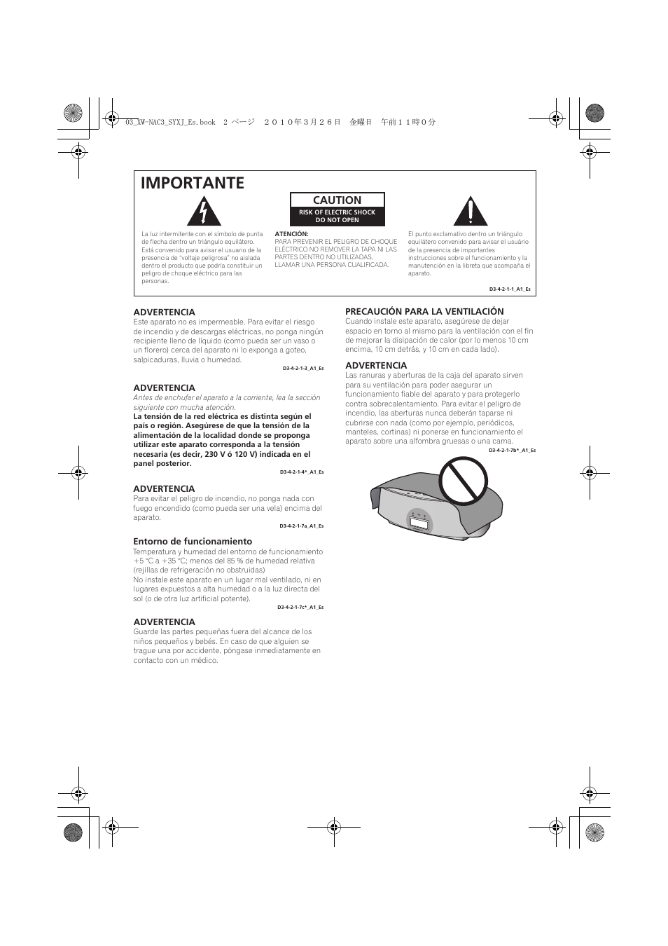Importante, Caution | Pioneer XW-NAC3-R User Manual | Page 86 / 132