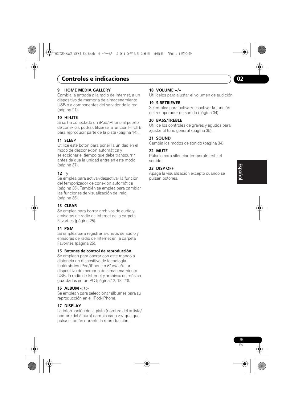 Controles e indicaciones 02 | Pioneer XW-NAC3-R User Manual | Page 93 / 132