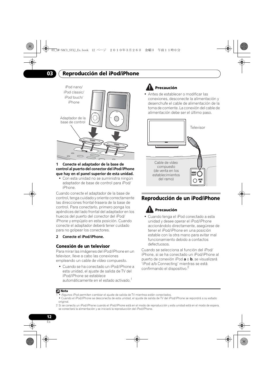 Conexión de un televisor, Reproducción de un ipod/iphone, Reproducción del ipod/iphone 03 | Pioneer XW-NAC3-R User Manual | Page 96 / 132