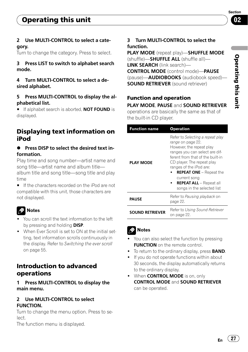 Displaying text information on, Ipod, Introduction to advanced | Operations, Operating this unit, Displaying text information on ipod, Introduction to advanced operations | Pioneer FH-P80BT User Manual | Page 27 / 77