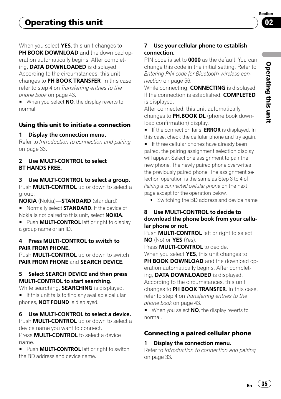 Operating this unit | Pioneer FH-P80BT User Manual | Page 35 / 77