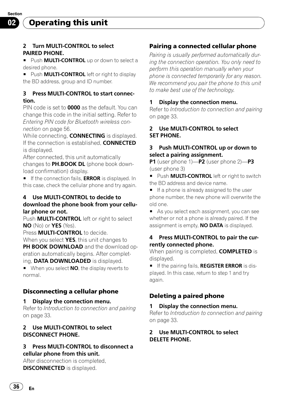 Operating this unit | Pioneer FH-P80BT User Manual | Page 36 / 77