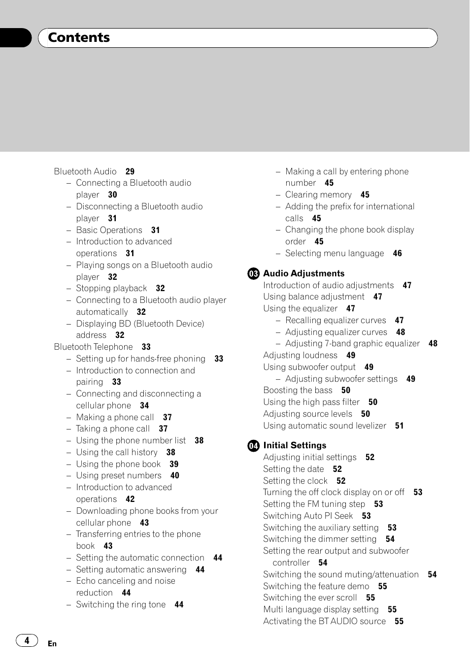 Pioneer FH-P80BT User Manual | Page 4 / 77