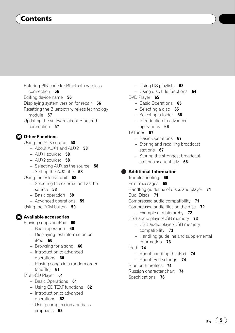 Pioneer FH-P80BT User Manual | Page 5 / 77