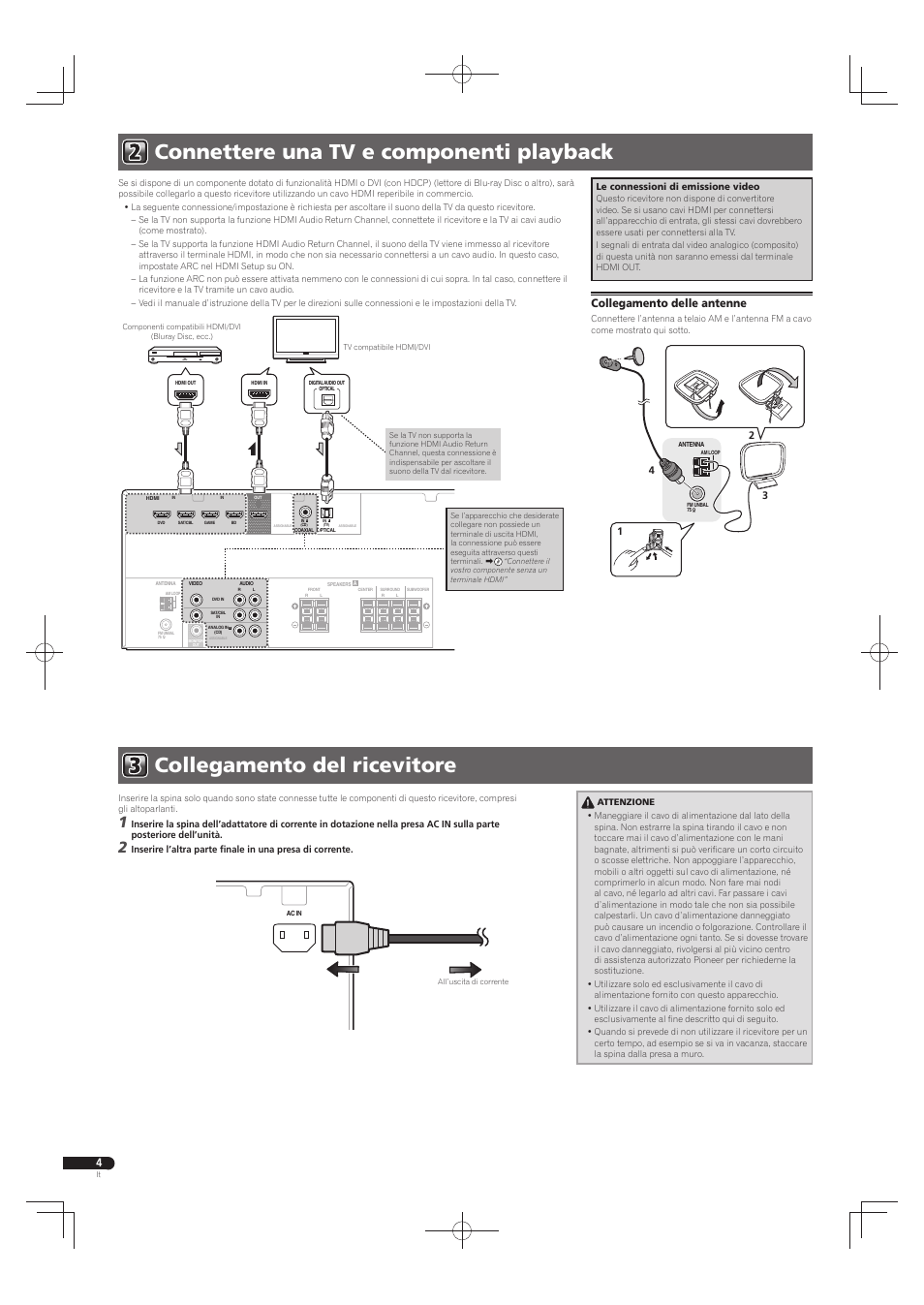 Collegamento delle antenne | Pioneer HTP-073 User Manual | Page 12 / 28