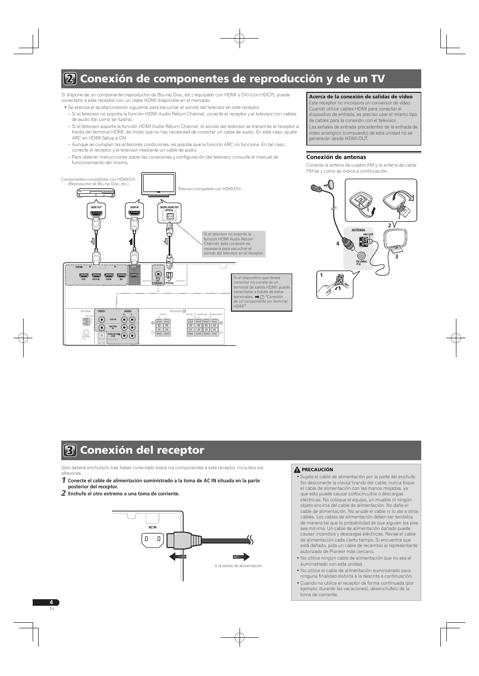 Conexión de antenas | Pioneer HTP-073 User Manual | Page 20 / 28