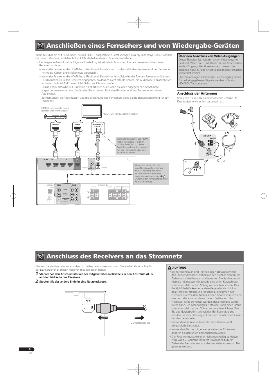 Anschluss der antennen | Pioneer HTP-073 User Manual | Page 24 / 28
