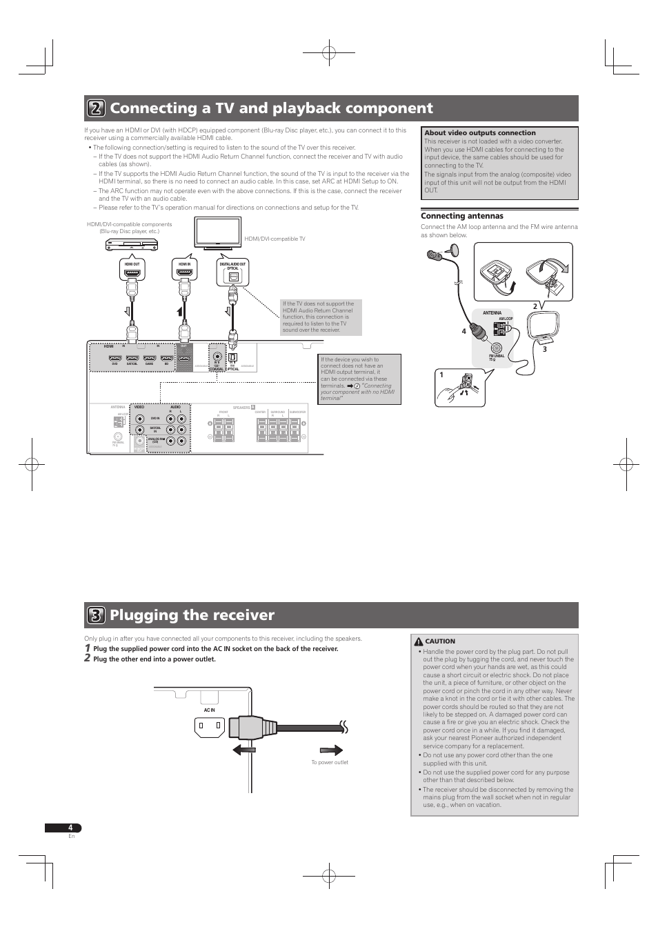 Connecting antennas | Pioneer HTP-073 User Manual | Page 4 / 28