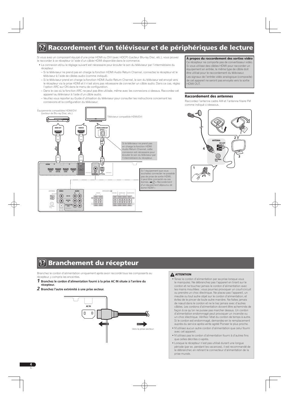 Raccordement des antennes | Pioneer HTP-073 User Manual | Page 8 / 28