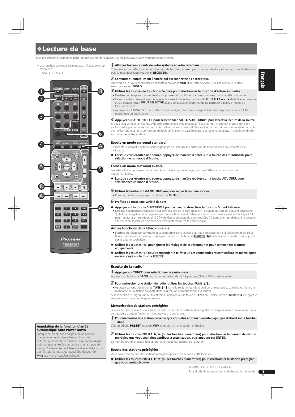 Lecture de base | Pioneer HTP-073 User Manual | Page 9 / 28