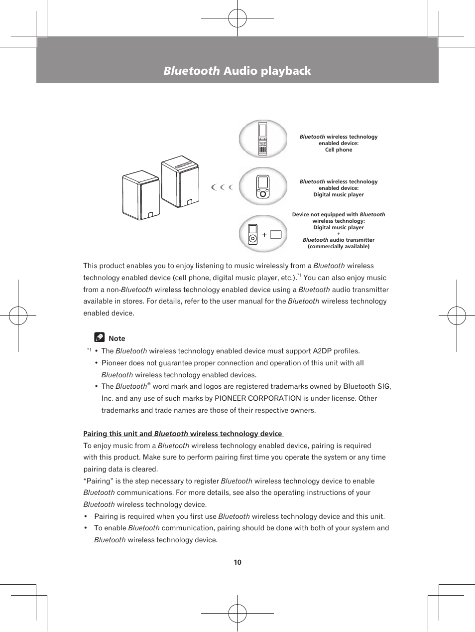 Bluetooth audio playback | Pioneer XW-BTS5-W User Manual | Page 10 / 112