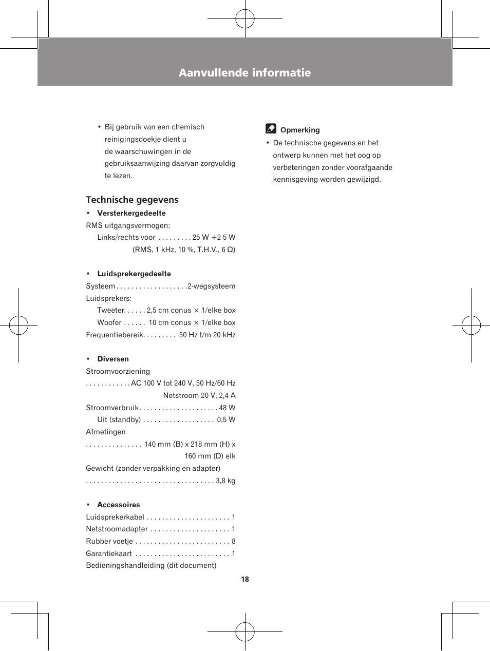 Aanvullende informatie, Technische gegevens | Pioneer XW-BTS5-W User Manual | Page 108 / 112