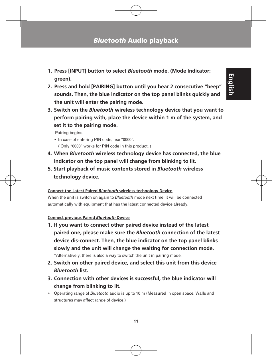 English bluetooth audio playback | Pioneer XW-BTS5-W User Manual | Page 11 / 112